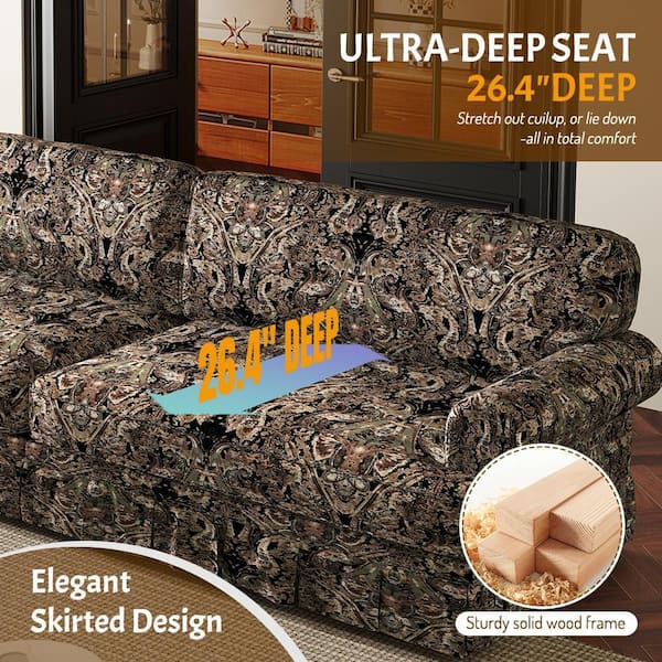 Polibi 93.7 in. Square Arm Chenille Rectangle Sofa in Black Floral