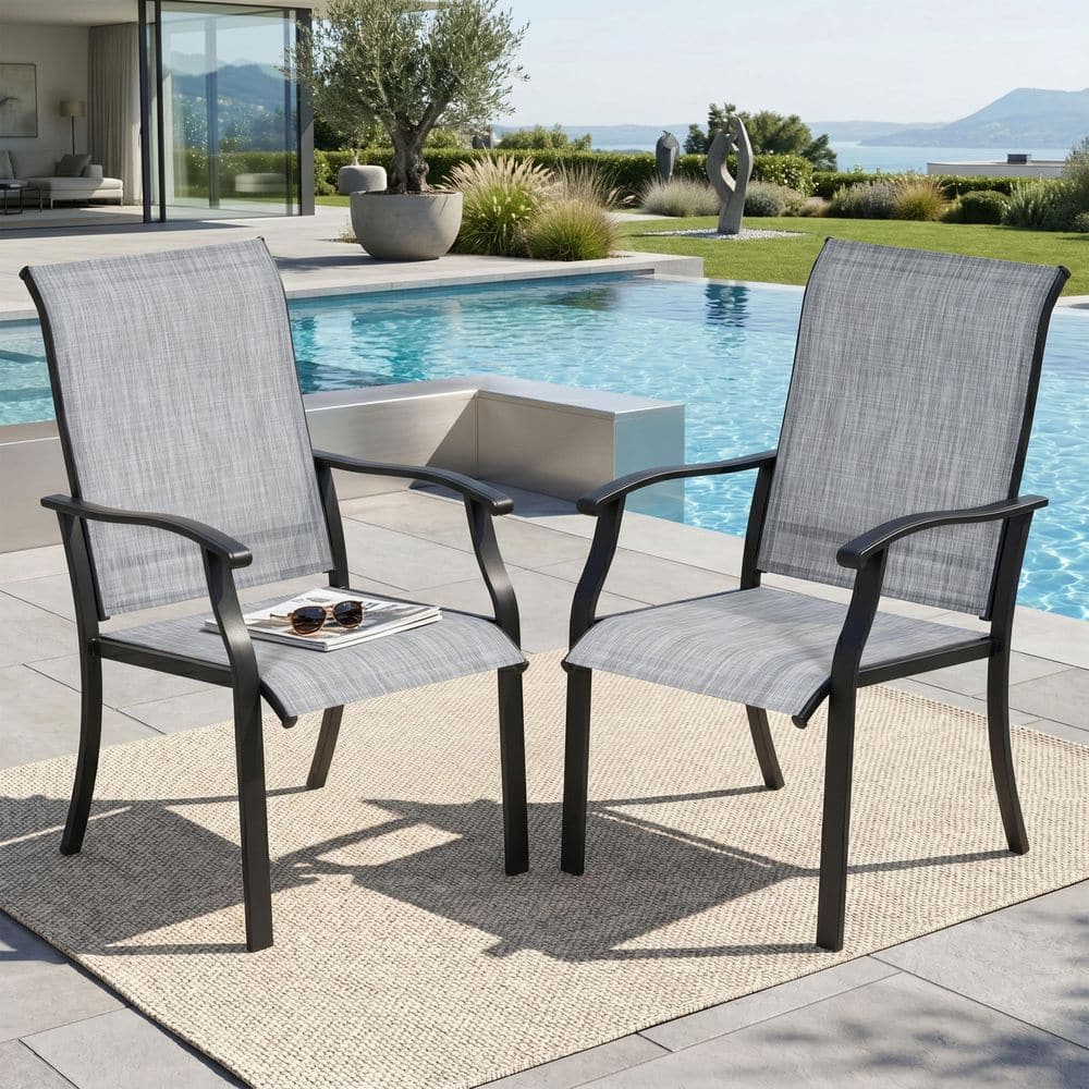 Black Textilene and Iron Outdoor Dining Chair with High Backrest and Powder-Coated Finish (2-Pack) price history on PriceWatchPro