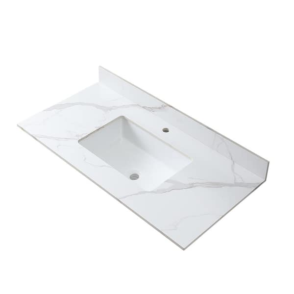 Unbranded 43 in. W x 22 in. D Engineered Stone Composite White Rectangular Single Sink Bathroom Vanity Top in Carrara Gold