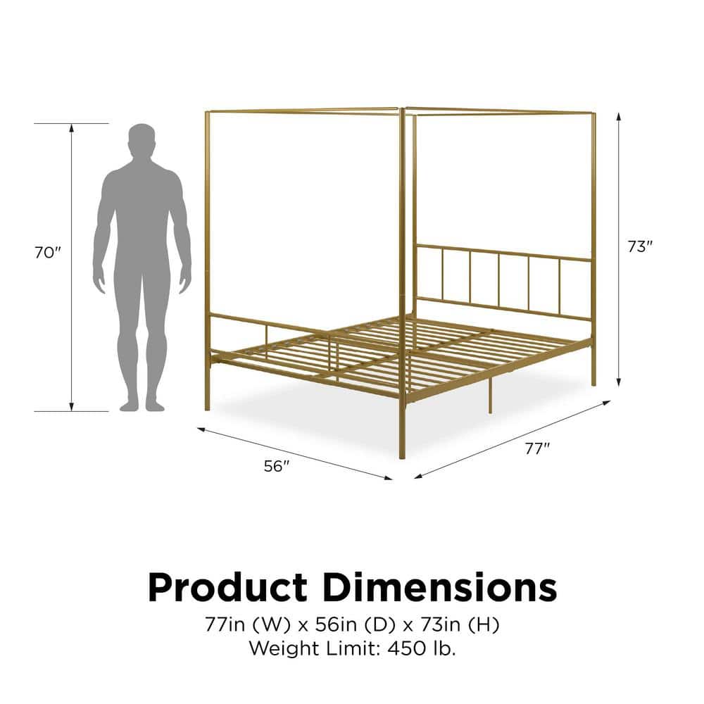 Full Gold Metal Canopy Bed Frame with Headboard