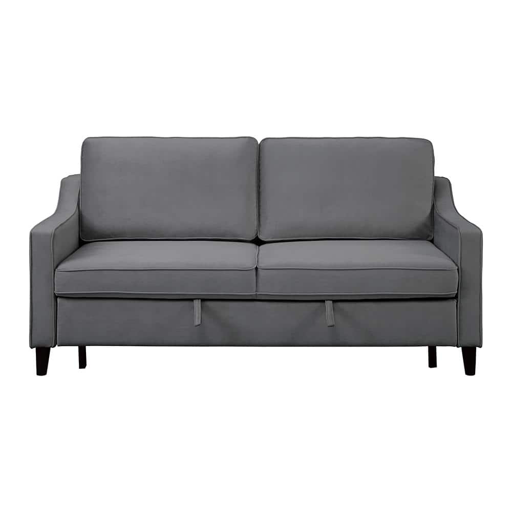 Adelia Dark Gray Velvet Convertible Sleeper Sofa with Wood Frame