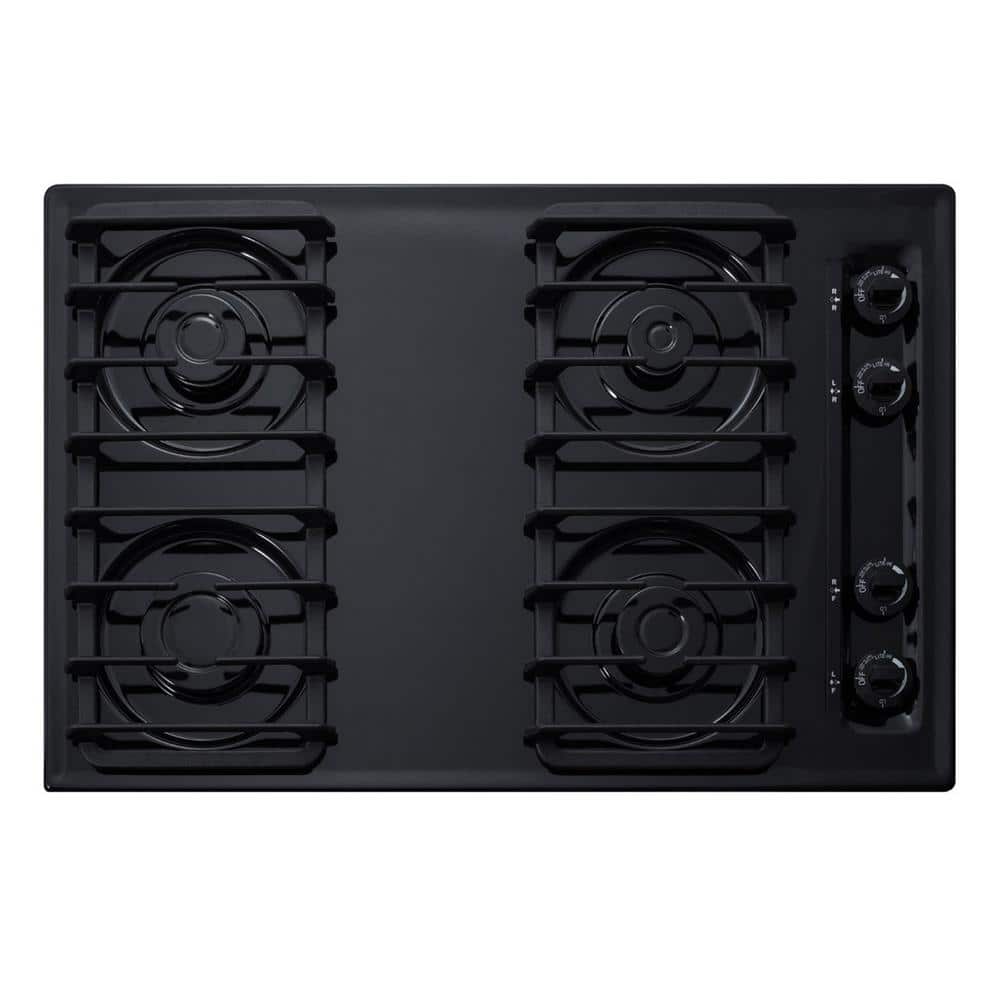 30 in. Gas Cooktop in Black with 4 Burners
