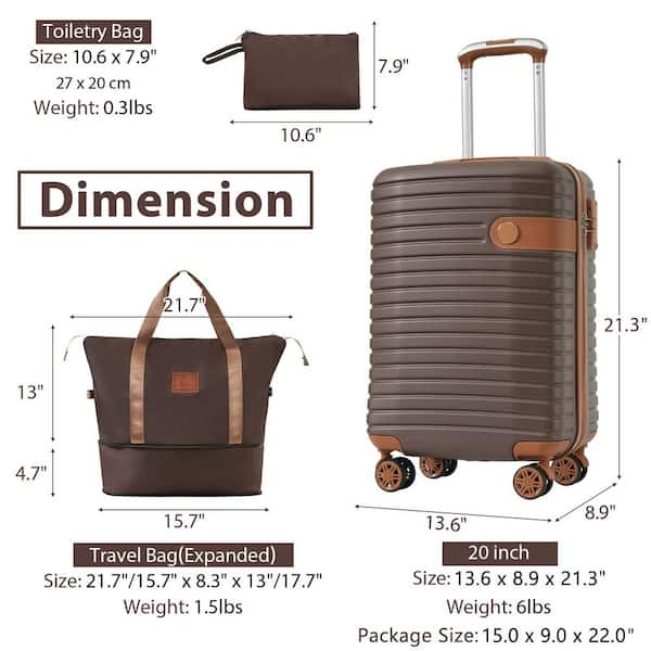 3-Piece Brown Carry-on and Lightweight Hardshell ABS Luggage Set