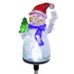 34 in. Tall Solar Snowman Fiber Optic Garden Stake with LED Lights, Set of 2