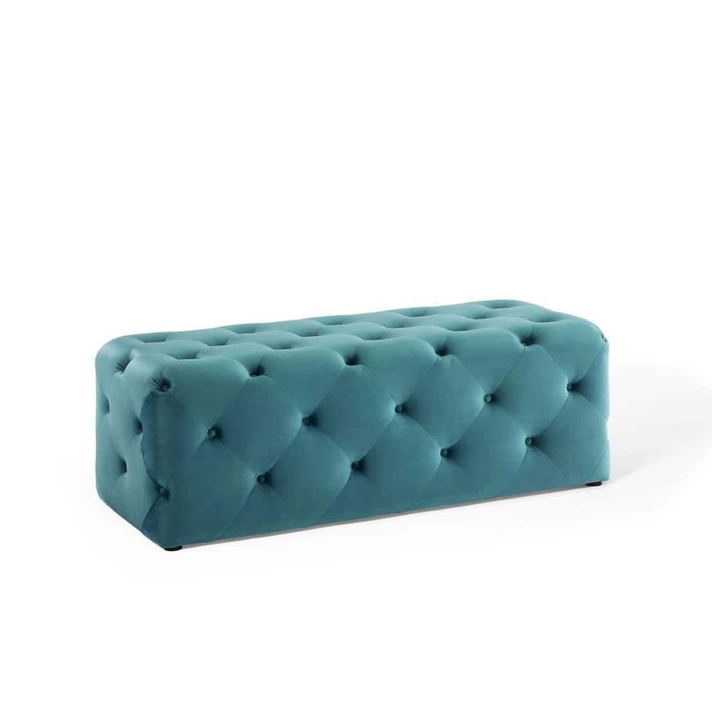 Amour Sea Blue 48" Tufted Velvet Entryway Bench