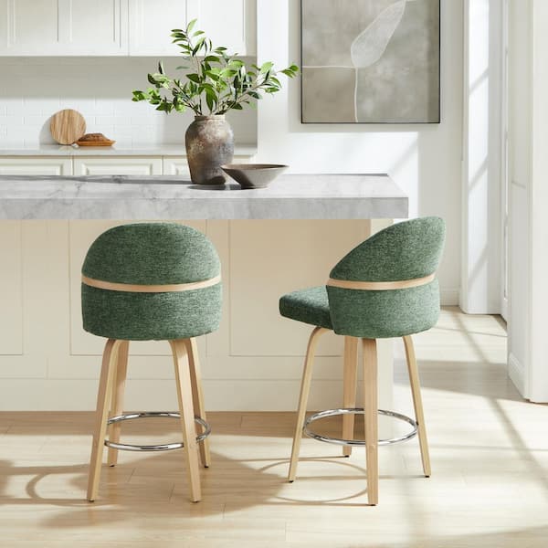 Art Leon Modern Green Fabric Swivel Bar Stools with Wood Legs (Set