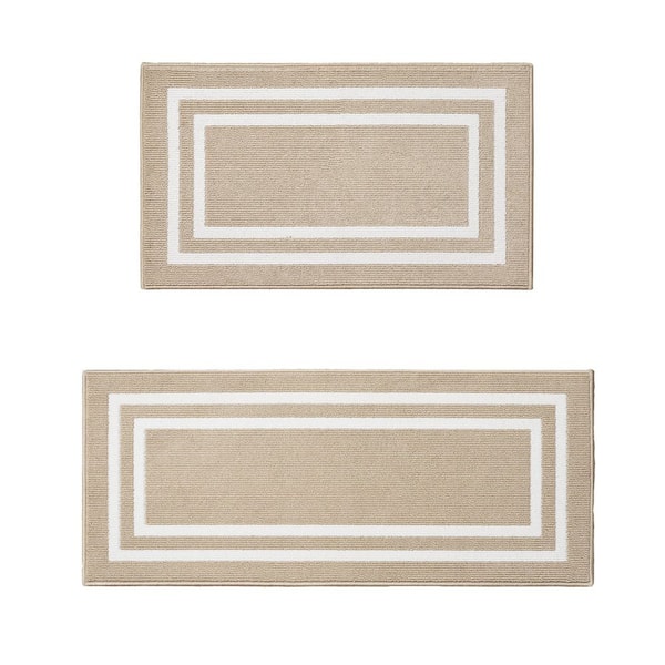 Machine Washable Non-Skid Beige /White 2.2 ft. x 4 ft./2.2 ft. x 5 ft. All Loop Tufted Area Rug Set