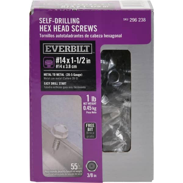 Everbilt #14 1-1/2 in. External Hex Flange Hex-Head Self-Drilling Screw 1 lb.-Box (55-Piece)