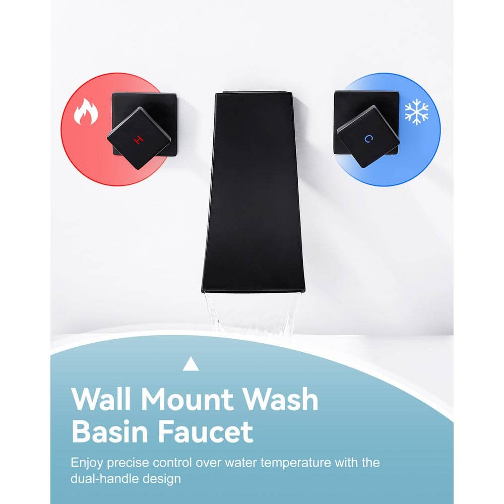 Matte Black Wall Mounted Dual Handle Waterfall Faucet