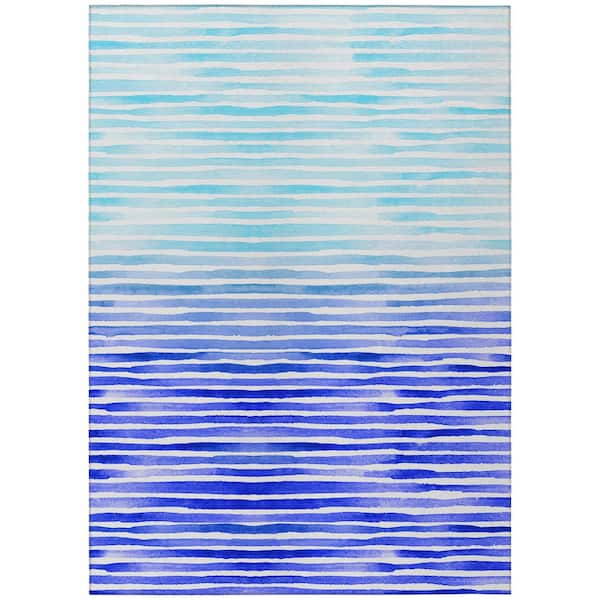Surfside 9 ft. x 12 ft. Blue Geometric Indoor/Outdoor Area Rug