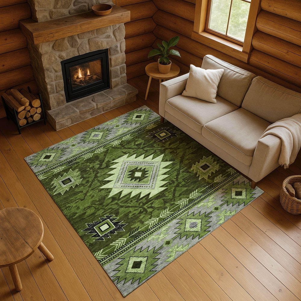 Mayfield Premium Machine Washable Abstract AMF1754 Olive 9 ft. x 12 ft. Area Rug price history on PriceWatchPro