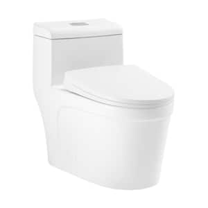 Cannes 1-Piece 1.1/1.6 GPF Dual Flush Elongated Toilet in Glossy White, Seat Included