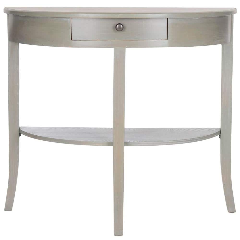 Transitional Demilune Gray Wood Console Table with Storage