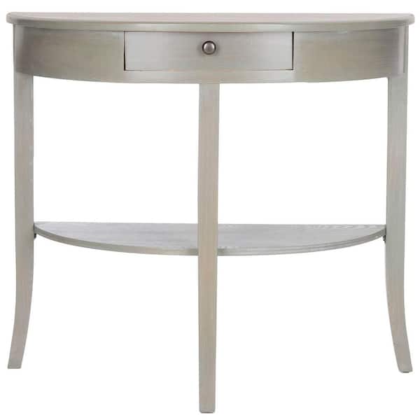 SAFAVIEH Alex 34 in. French Gray Standard Half Moon Wood Console Table with 1-Drawer