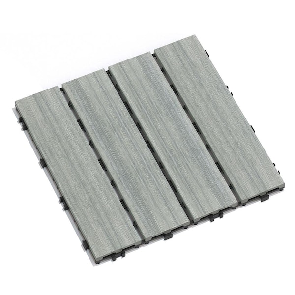 Afoxsos 1 ft. x 1 ft. Plastic Composite Deck Tile Set, All-Weather Easy to DIY and Maintain, Sky Grey (22-Pack)