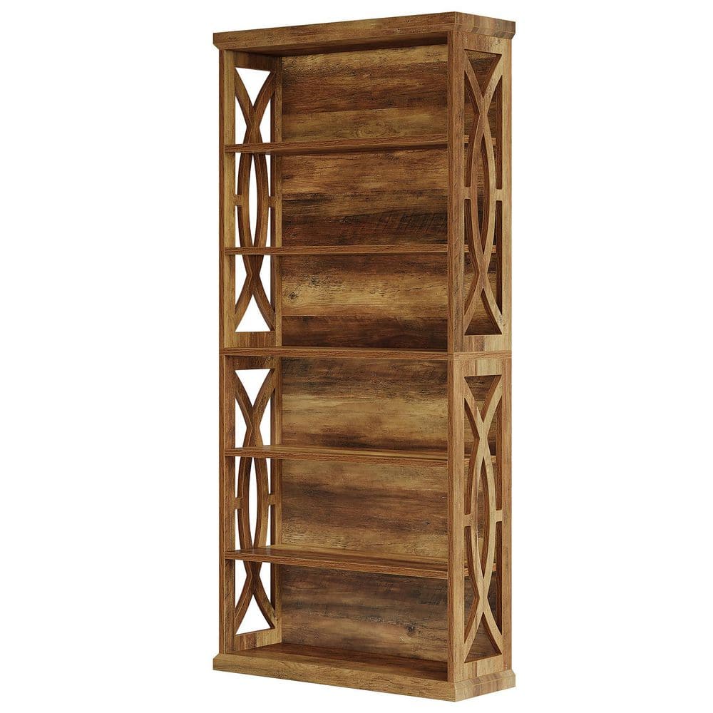 Eulas 70.87 in. Tall Brown MDF Bookshelf Bookcase with 6 Open Shelves, Rustic Freestanding Bookshelf for Storage