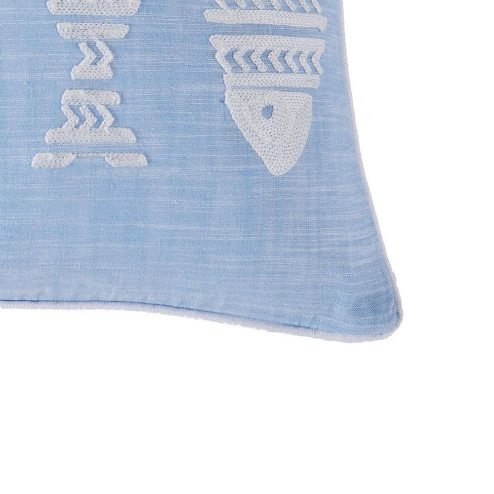 Blue and Cream Embroidered Nautical Fish Throw Pillow