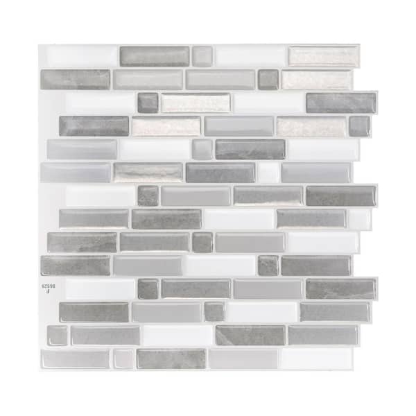 smart tiles Crescendo Agati Gray 9.73 in. x 9.36 in. Vinyl Peel and Stick Tile (2.30 sq. ft./ 4-pack)