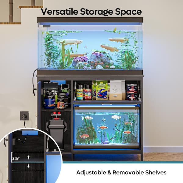 Black 40 Gal.-50 Gal. Aquarium Stand with Cabinet, Fish Tank Stand with Power Outlet