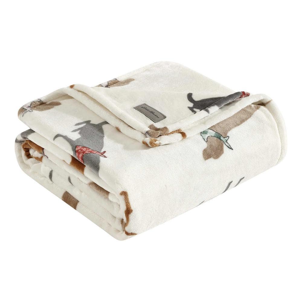 Eddie Bauer Dogs With Scarves Grey Ultra Soft Plush Fleece King