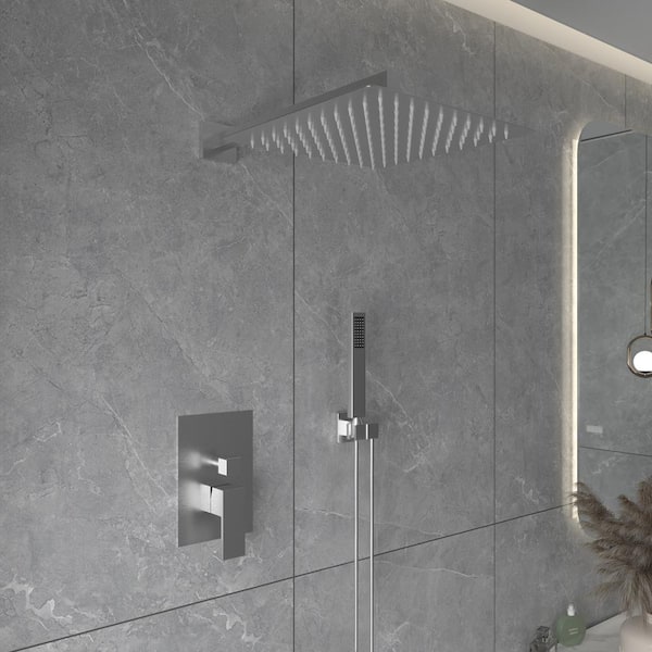 2-Spray Dual Shower Heads Wall Mount Handheld Shower Headwith 2.5 GPM 12 in. Showerhead with Valve in Brushed Nickel