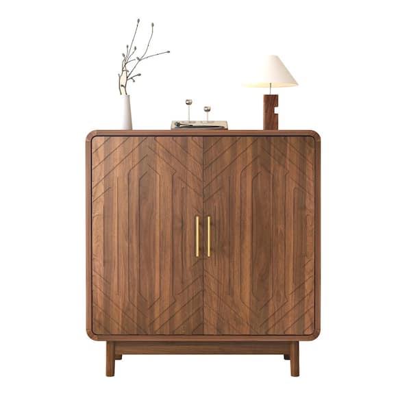 Walnut 33.46 in. Accent Cabinet Office Storage Cabinet with 3 Shelves and Adjustable Shelves