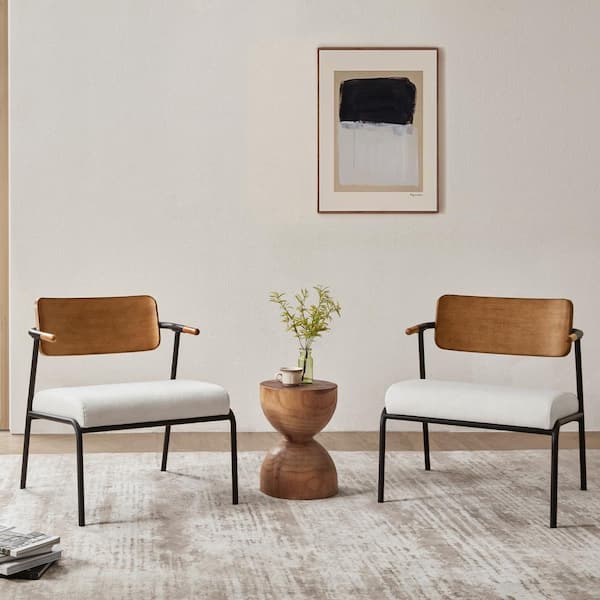 SPRUCE & SPRING Azrael Cream Upholstered Side Chair with Wood and Metal Frame Accent Chair for Living Room (Set of 2)