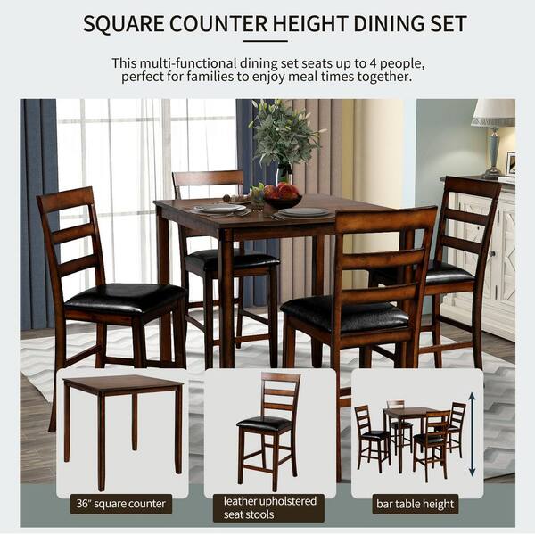 Brown Wood Counter Height Dining Set, Meredy Dining Room Table And Chairs With Bench Set Of 6