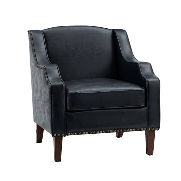 JAYDEN CREATION Mornychus Navy Vegan Leather Armchair with Nailhead Trim