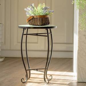21 in. H x 14 in. D Outdoor Green Plant Stand Top Round Accent Steel Table Garden