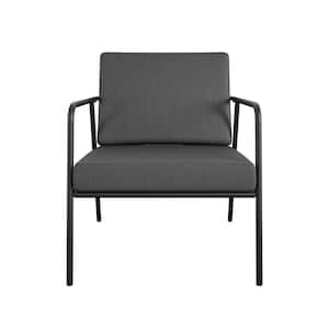 Modern Cushioned Outdoor Lounge Armchairs in Dark Gray (2-Pack)