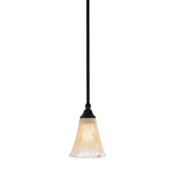Unbranded Sparta 100-Watt 1-Light Matte Black Shaded Pendant Light Mini Pendant with 5.5 in. Amber Crystal Glass, No Bulb Included