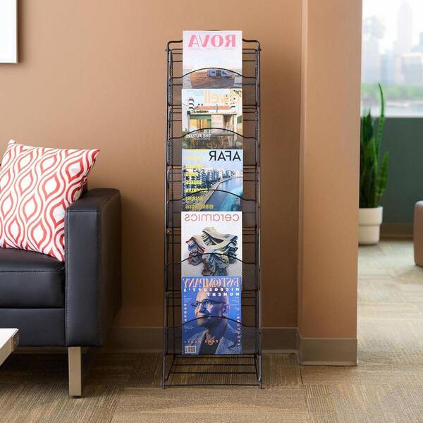 Black 12.5 in. x 46 in. Metal Freestanding Magazine Rack