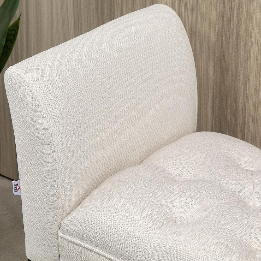 Elegant Cream White Linen Upholstered Bed End Bench with Tufted Design