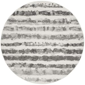 Adirondack Ivory/Charcoal 4 ft. x 4 ft. Round Striped Area Rug