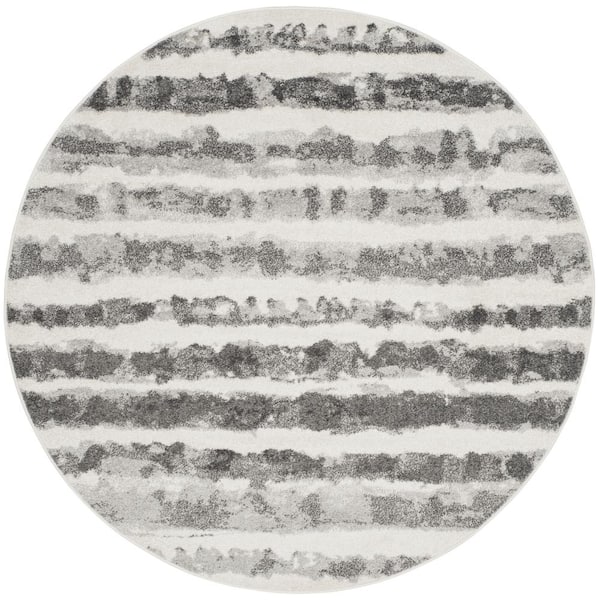 SAFAVIEH Adirondack Ivory/Charcoal 4 ft. x 4 ft. Round Striped Area Rug