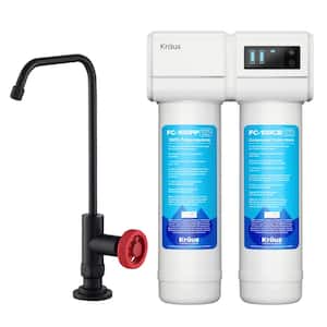 Purita 2-Stage Under-Sink Filtration System with Urbix Single Handle Drinking Water Filter Faucet in Matte Black/Red