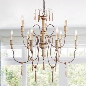 9-Light Persian White Wood French Country Chandelier