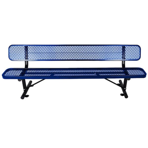 8 ft. Outdoor Metal Bench with Backrest, Commercial Use for Shopping Malls, Stores, Parks, Patios, Decks, Blue