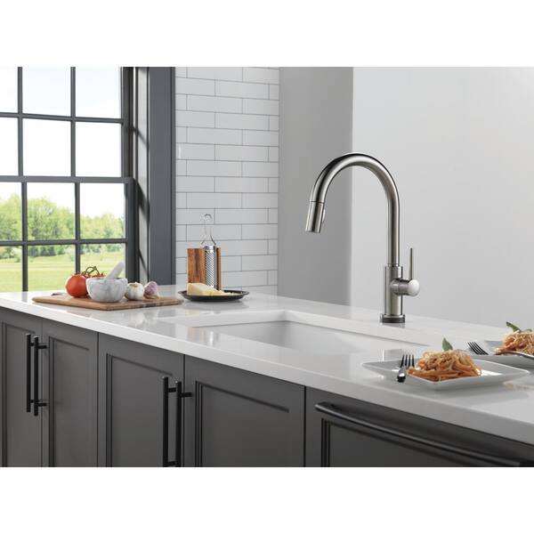 Delta Trinsic Touch2O Black Stainless 1-Handle Deck-Mount Pull-Down Touch Kitchen Faucet Delta Trinsic Touch2O Black Stainless 1-Handle Deck-Mount Pull-Down Touch Kitchen Faucet