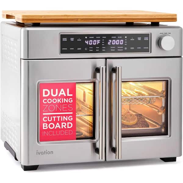 32 Qt. Stainless Steel 10-in-1 Contertop Air Fryer Toaster Oven with Rotisserie, Digital Display and Accessories