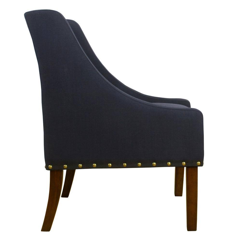 Deep Navy Modern Swoop Accent Chair with Nailhead Trim