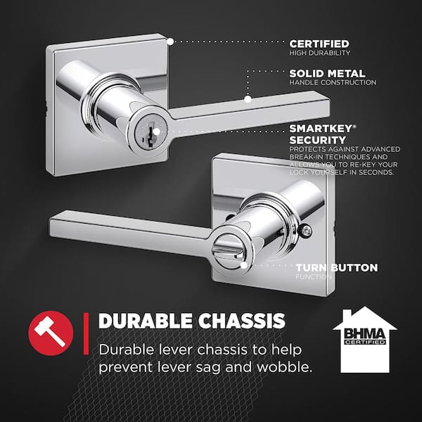 Kwikset Casey Polished Chrome Keyed Entry Door Handle Featuring