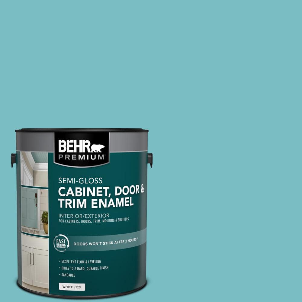 BEHR PREMIUM 1 qt. #MQ4-21 Caicos Turquoise Semi-Gloss Enamel  Interior/Exterior Cabinet, Door & Trim Paint 712304 - The Home Depot