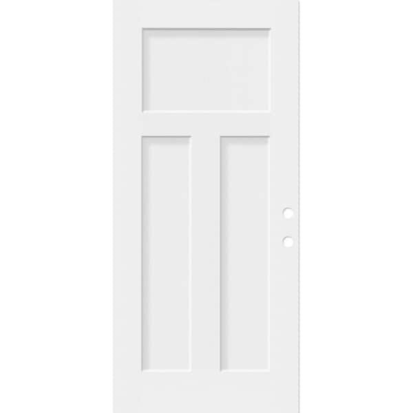 Legacy 32 in. x 80 in. Right Handed 3-Panel Craftsman Unfinished White Fiberglass Front Door Slab