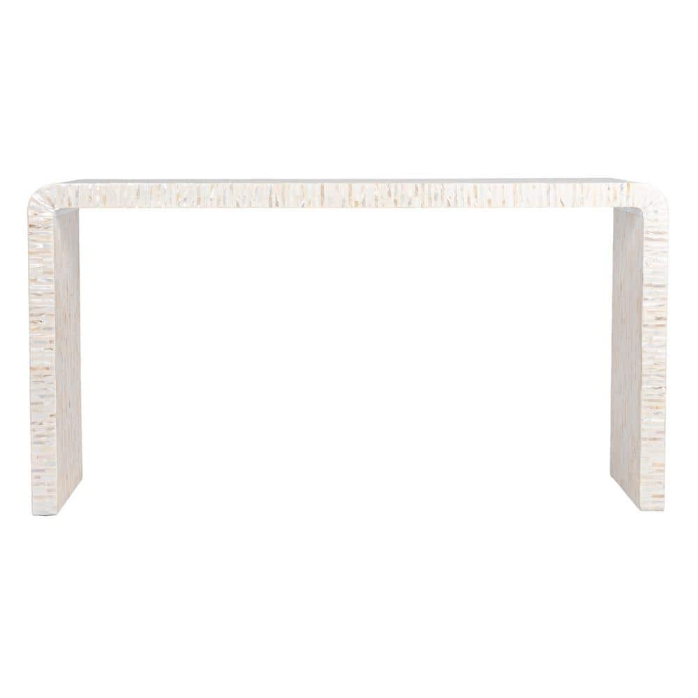 White Mother of Pearl Waterfall Console Table with Storage