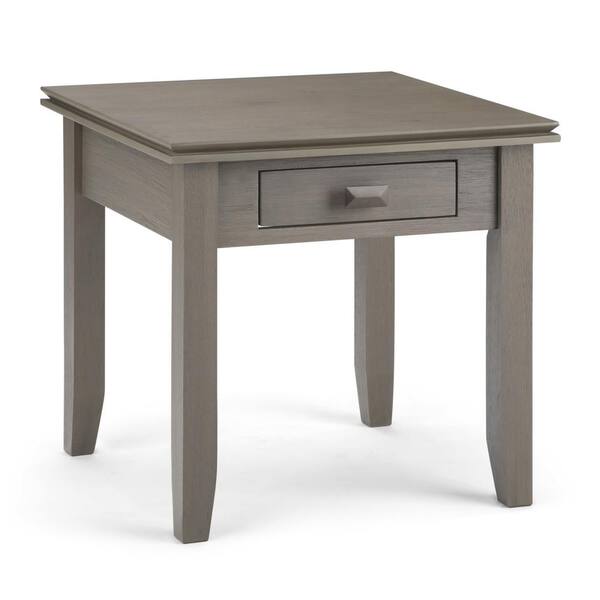 Simpli Home Artisan Solid Wood 21 in. Wide Square Contemporary End Side Table in Farmhouse Grey