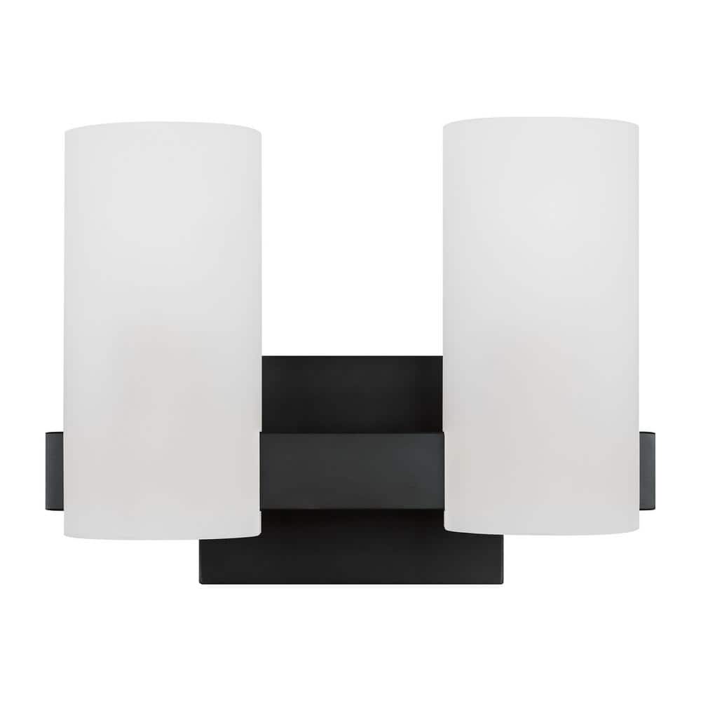 Midnight Black Etched Glass 2-Light Cylinder Vanity Light