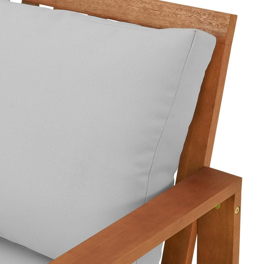 Eucalyptus Wood Outdoor Chair with Gray Cushions