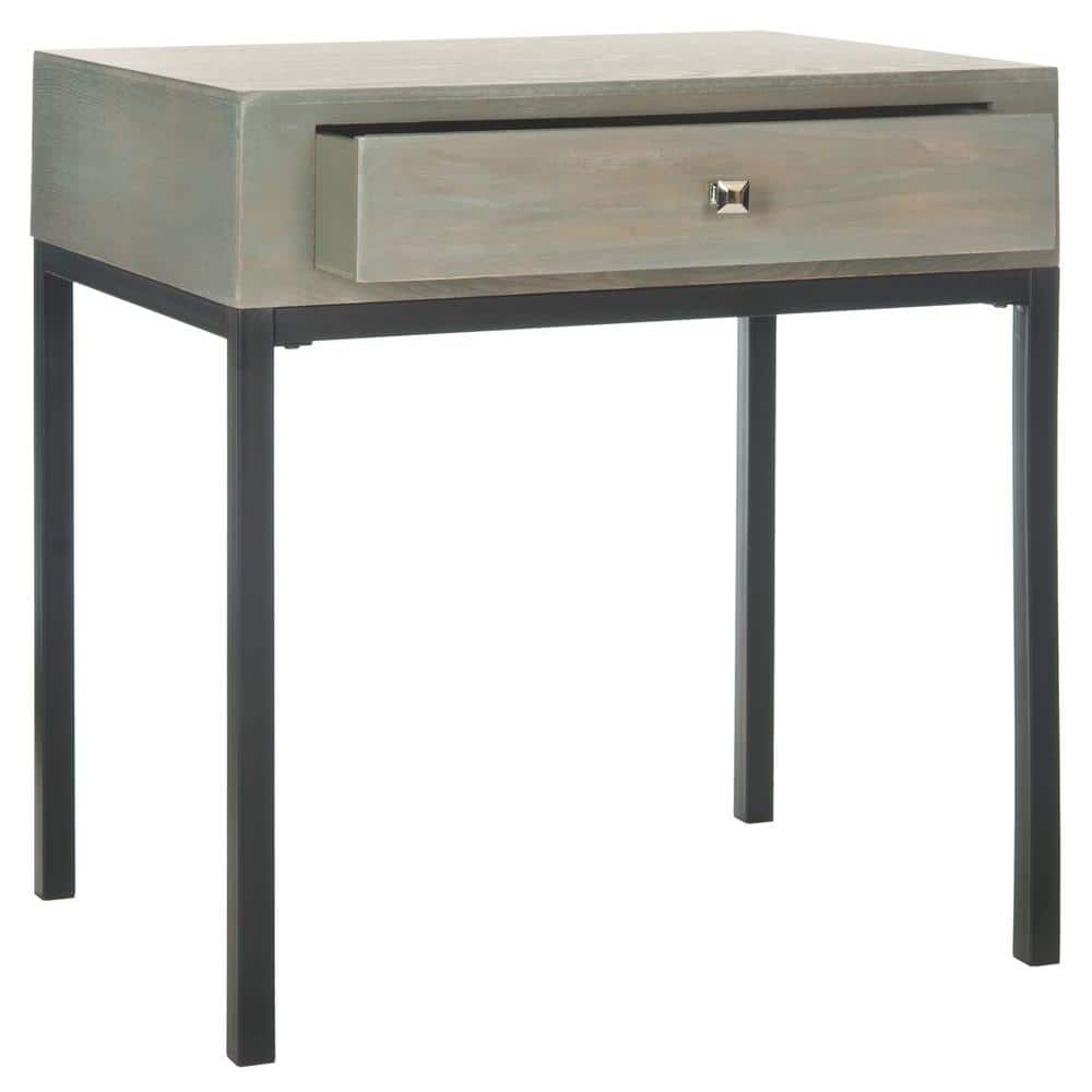 Adena 24" Gray Wood and Metal Rectangular End Table with Storage